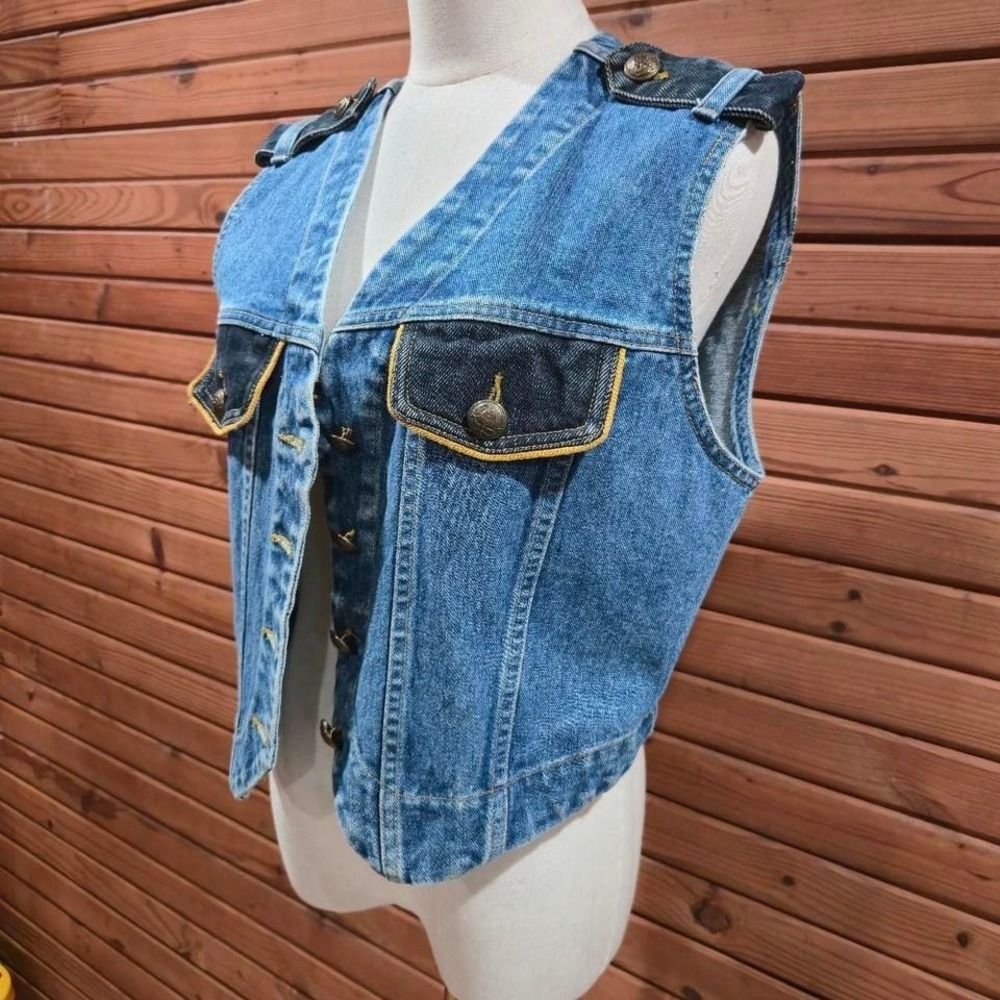 Y2K Denim Womens Size L Rockabilly Grunge Denim Cropped Vest Rustic Punk
